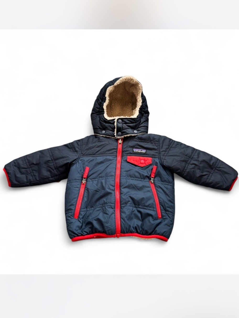 Patagonia Kids Cream Sherpa Jacket with Red Accents